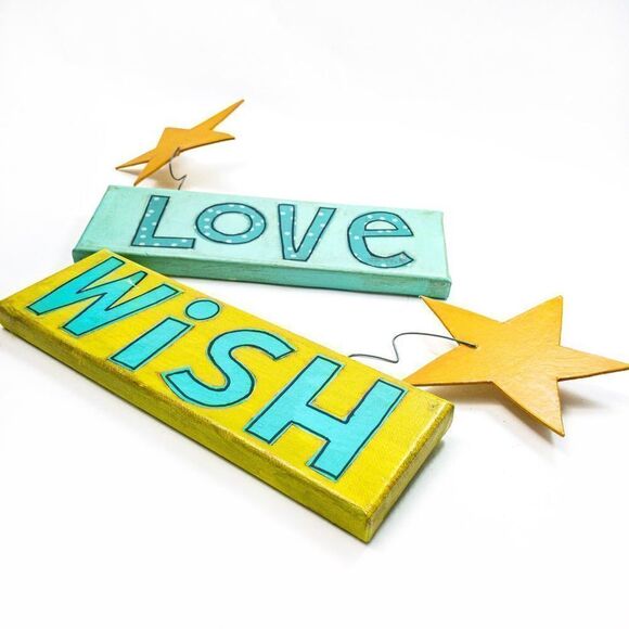 Handmade “Love” & “Wish” Inspiration Wall Art Mixed Media - Picture 5 of 9